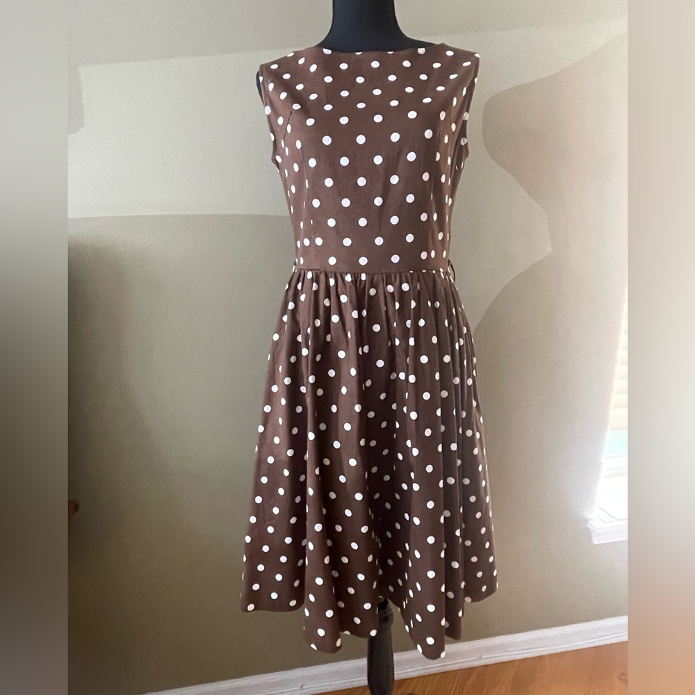 Lindy Bop Brown and White Polka Dot Midi Dress
